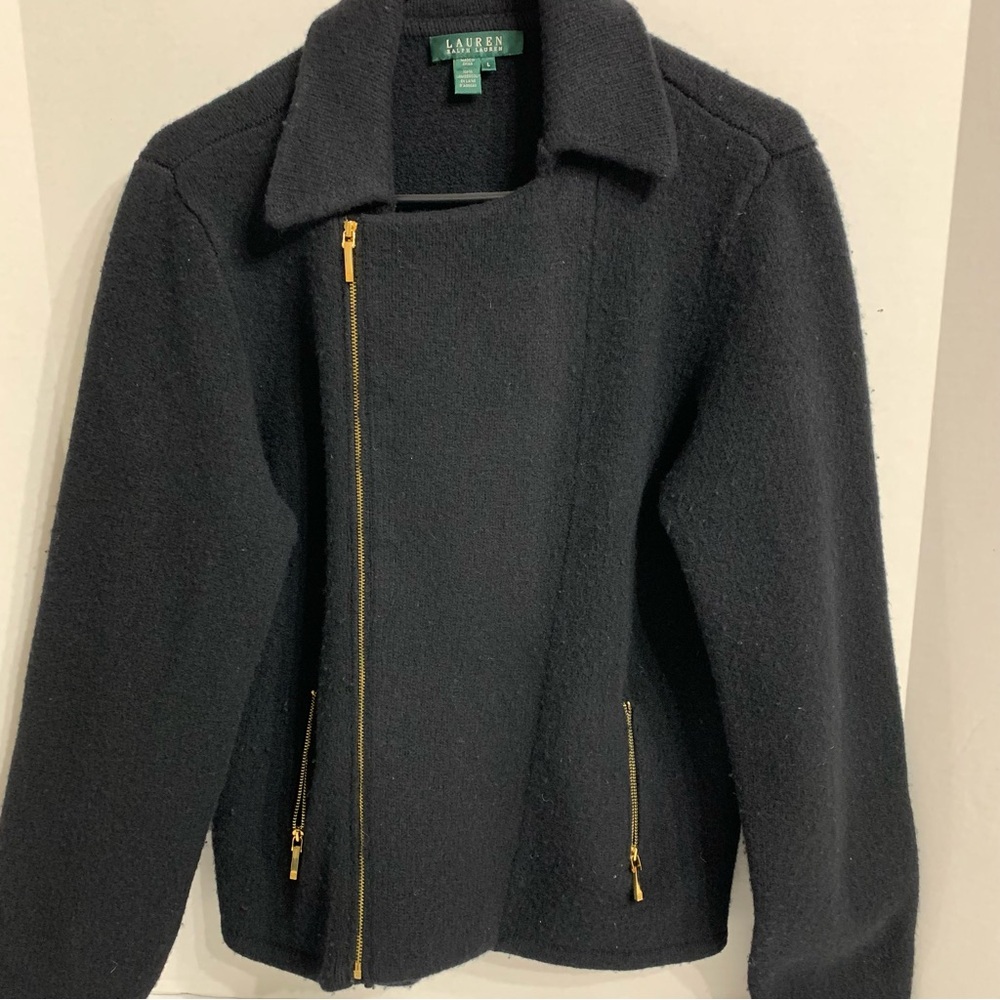 Lauren Ralph Lauren Women’s Size Large Black Lambswool Teddy Motorcycle Jacket